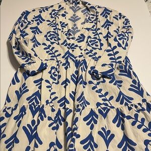 Zara Blue Floral Print Cream Dress